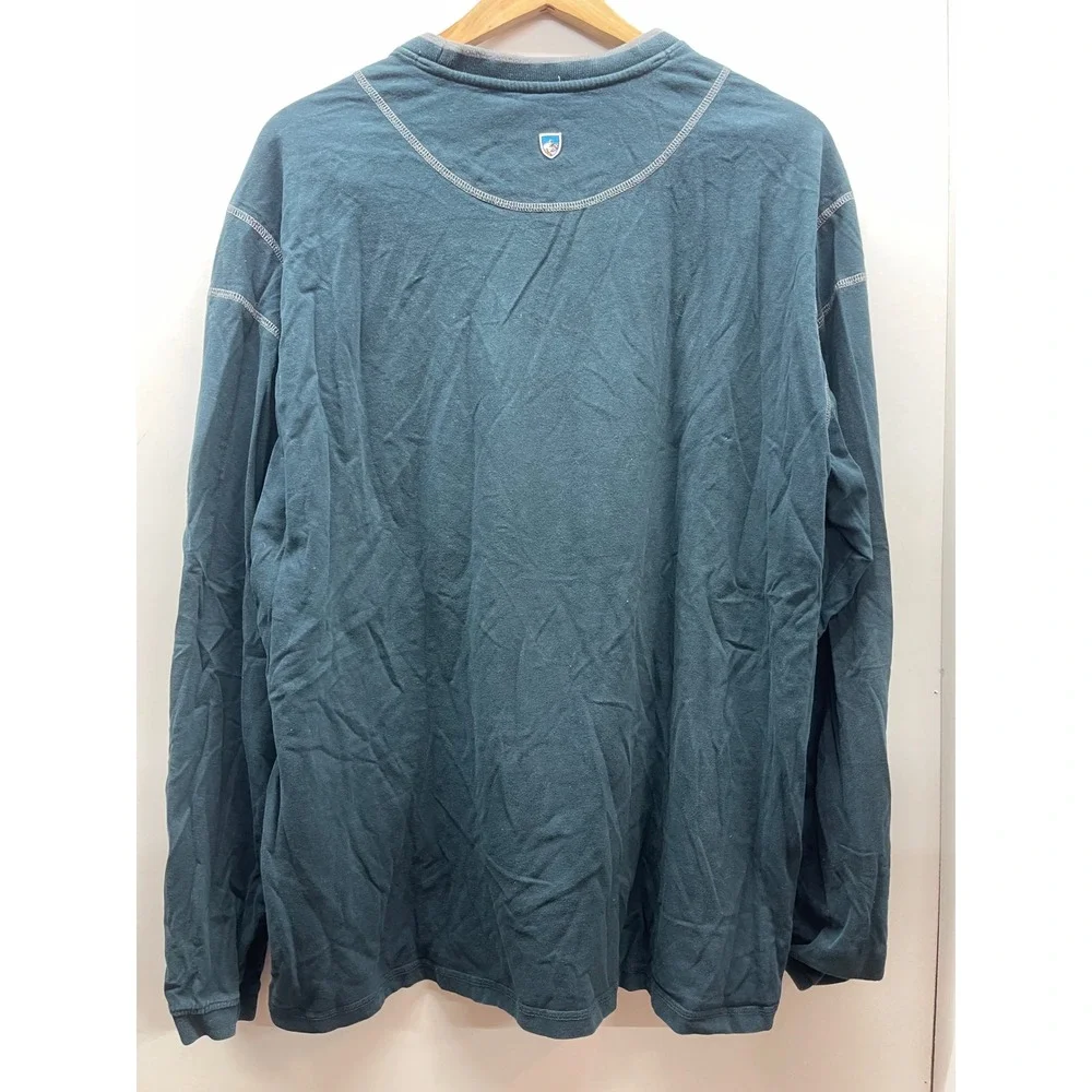 Kuhl Wildfibre Mens XXL Long Sleeve Organic Cotton T-Shirt Teal Blue Zip Pocket